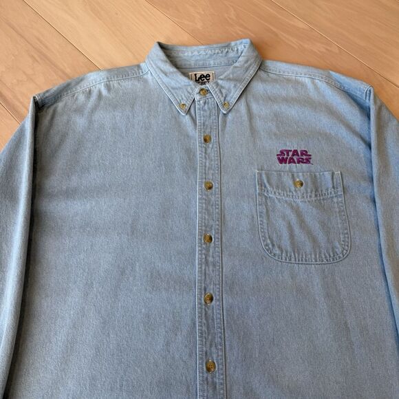 Vintage Star Wars Denim Shirt 2XL Blue 90s Movie Promo Button Up Darth Maul - Picture 3 of 9